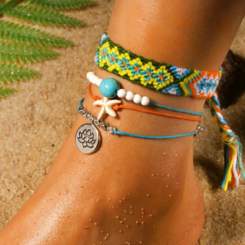 Handmade Weave Bobo Lotus Anklet Set