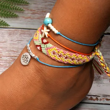 Handmade Weave Bobo Lotus Anklet Set