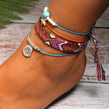 Handmade Weave Bobo Lotus Anklet Set