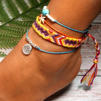 Handmade Weave Bobo Lotus Anklet Set