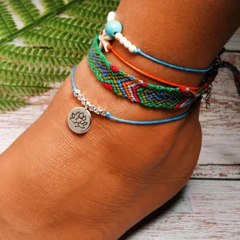 Handmade Weave Bobo Lotus Anklet Set