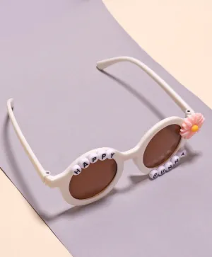 HAPPY BUNNY & FLOWER APPLIQUE ROUND SUNGLASSES - WHITE