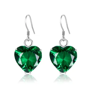 Heart Shape Emerald Drop Earrings - 925 Sterling Silver