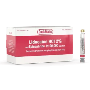 Lidocaine HCl 2% and Epinephrine Injection Cartridges, 50/Pkg