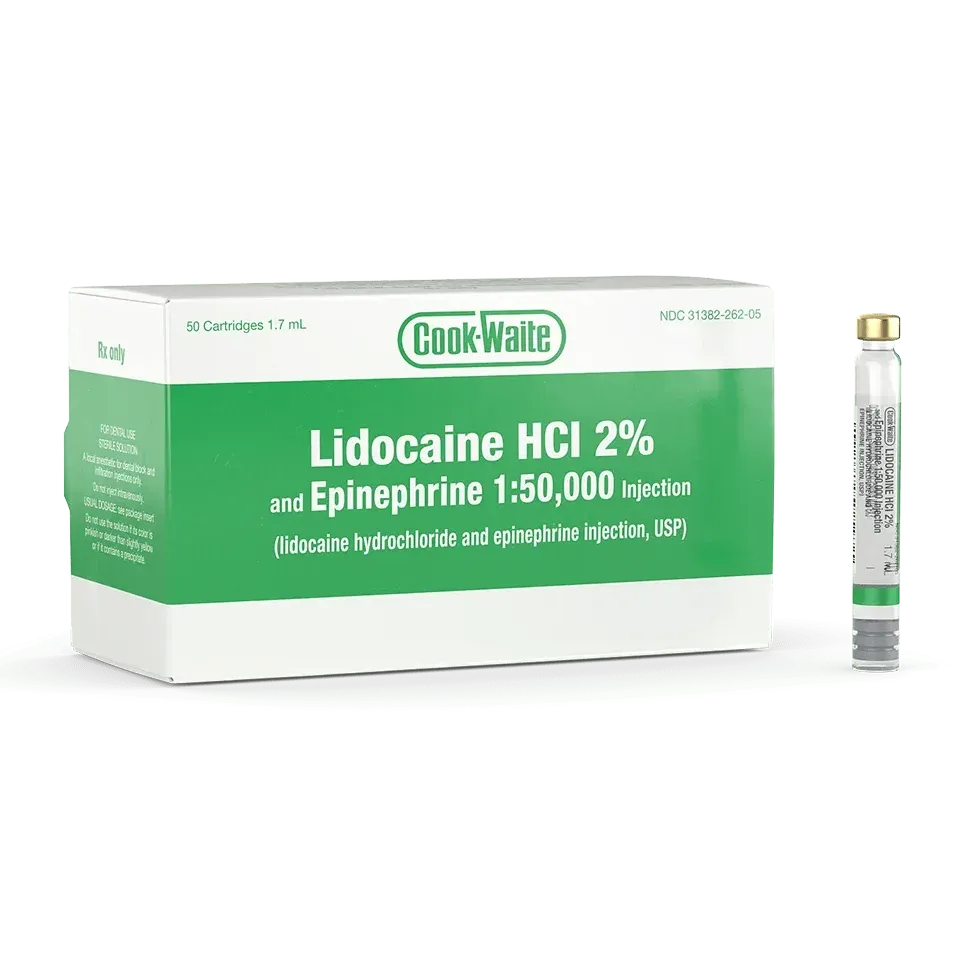 Lidocaine HCl 2% and Epinephrine Injection Cartridges, 50/Pkg