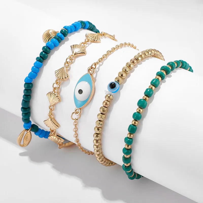 Lucky Eye Shell Turkish Evil Eye Anklet Set