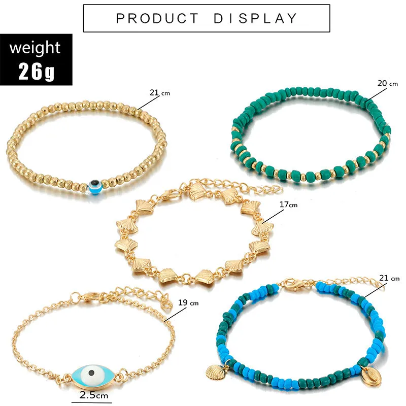 Lucky Eye Shell Turkish Evil Eye Anklet Set