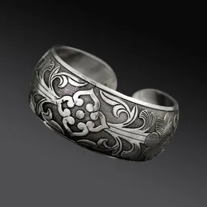 Miao Ethnic Tribal Floral Cuff Bracelet