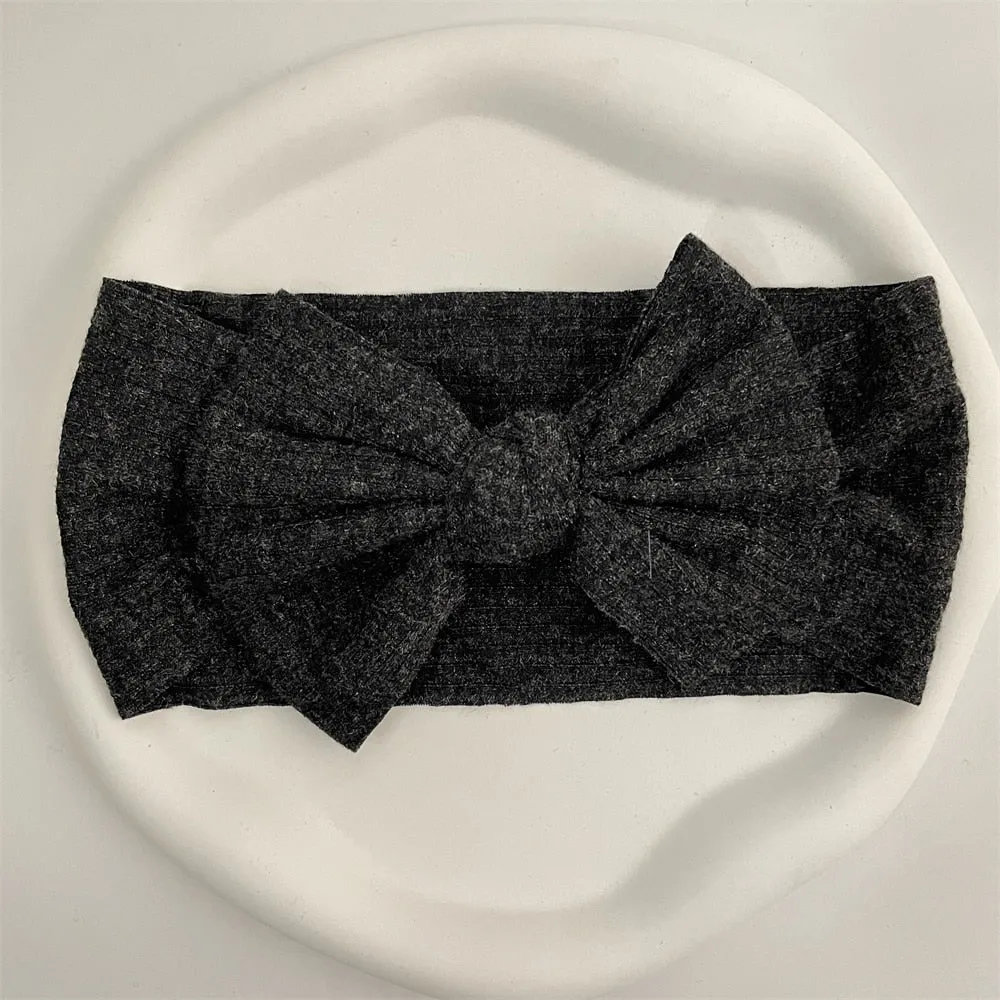 New Colors Knit Baby Headbands Rib Bow Elastic Soft