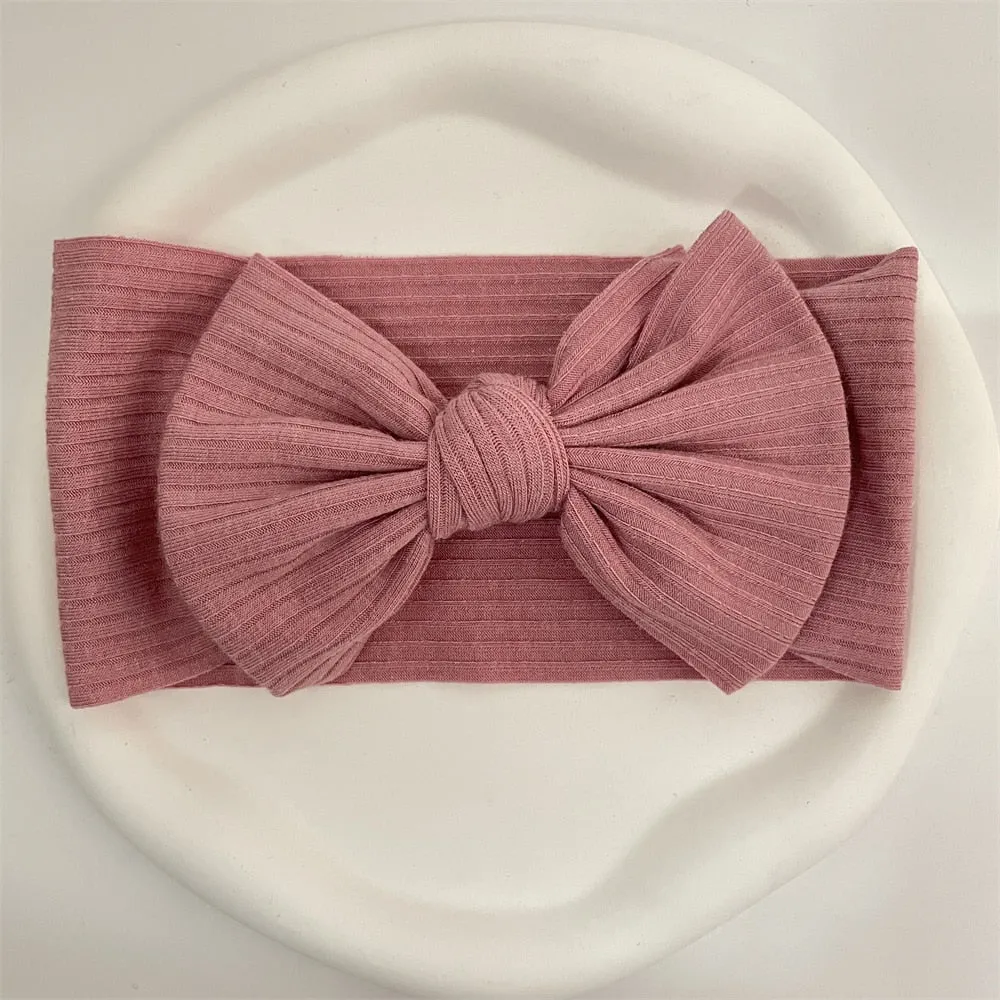 New Colors Knit Baby Headbands Rib Bow Elastic Soft