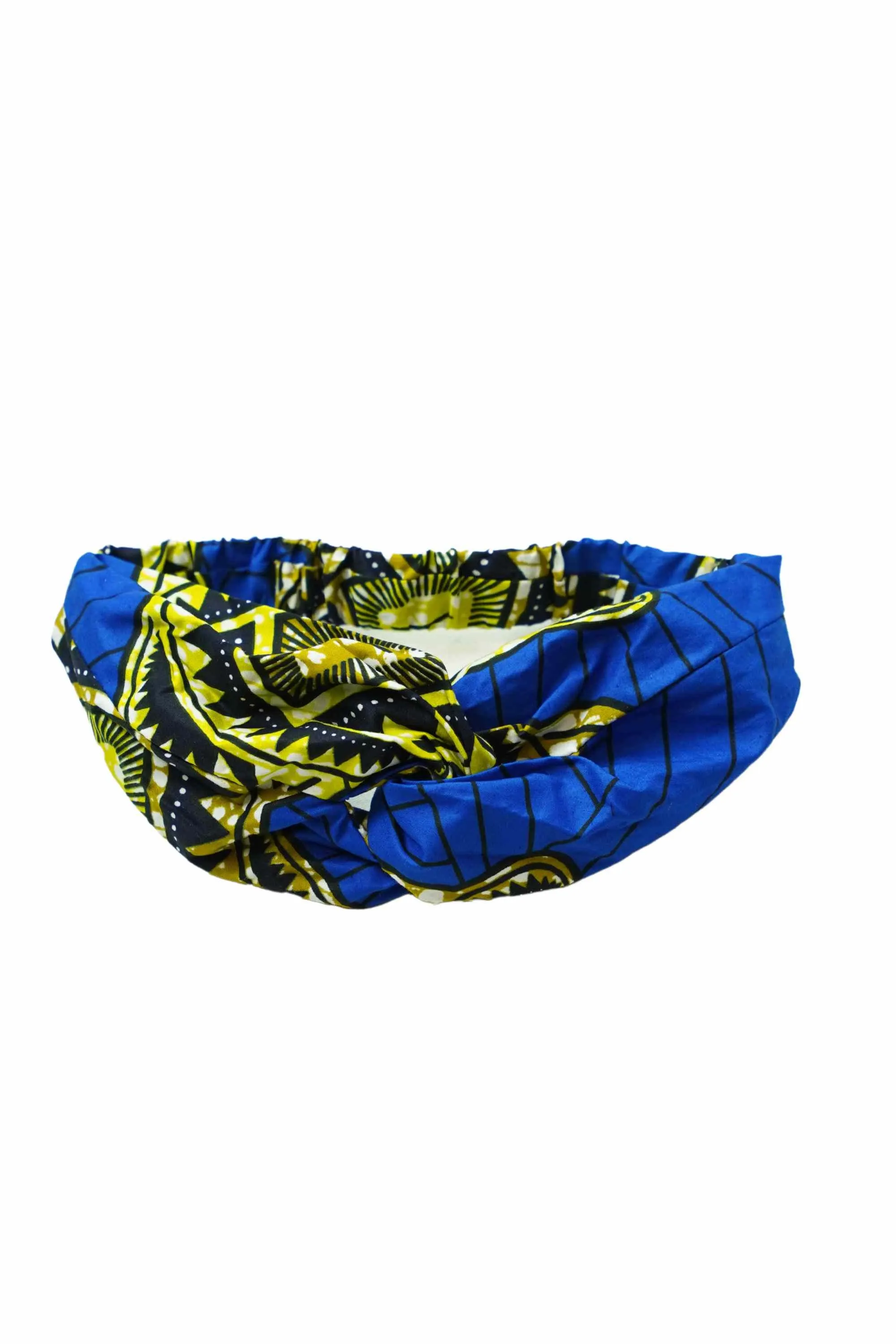 Nnneka Turban Headband Blue and Yellow African Ankara Wax Cotton Print