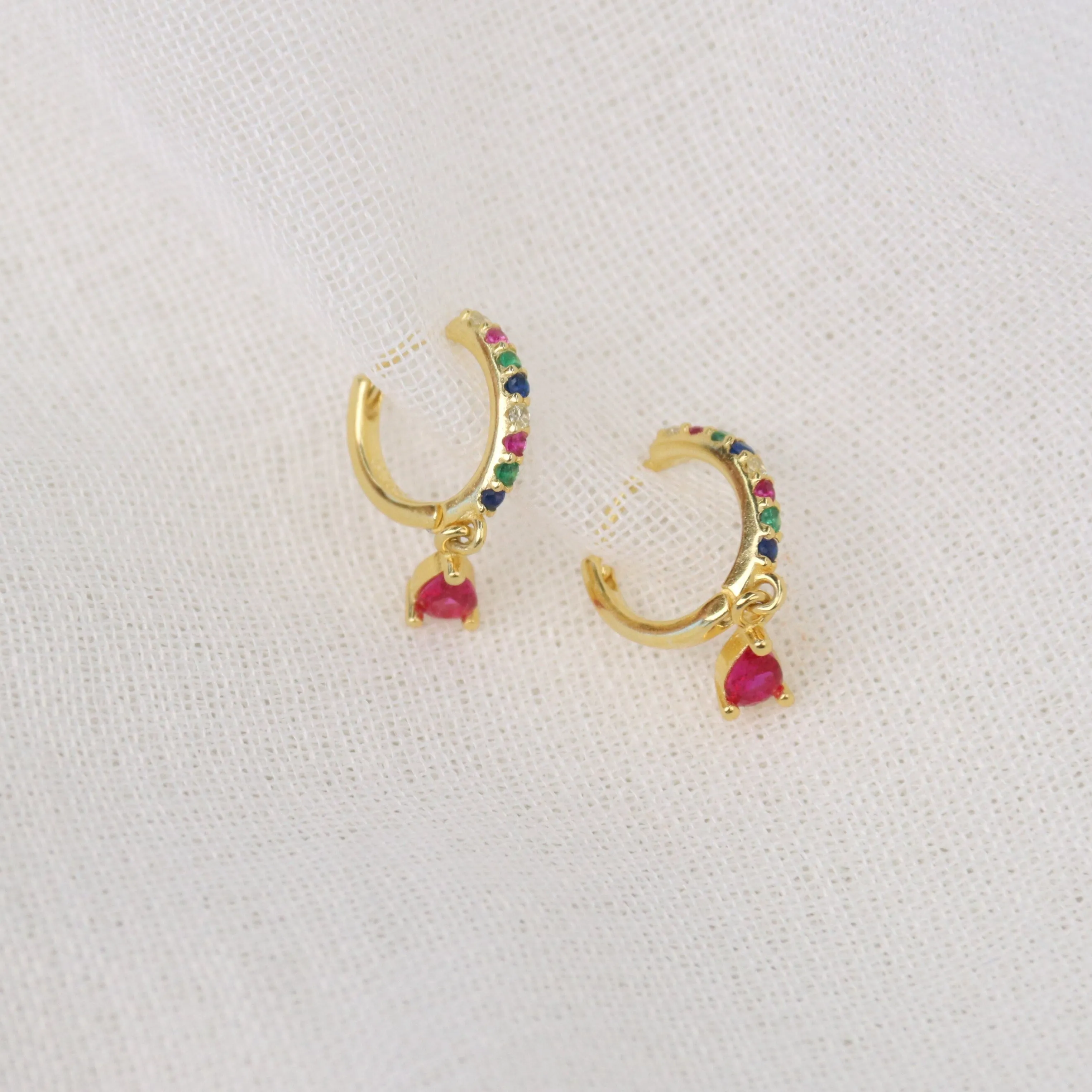 Nusa | Gold Plated Rainbow Huggie Pink Earrings