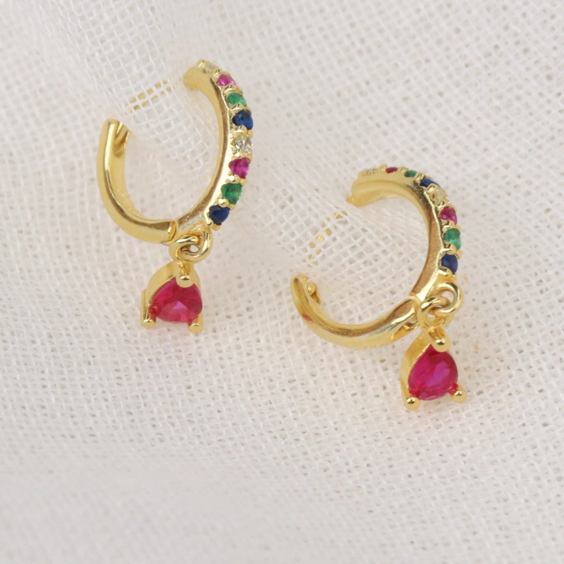 Nusa | Gold Plated Rainbow Huggie Pink Earrings