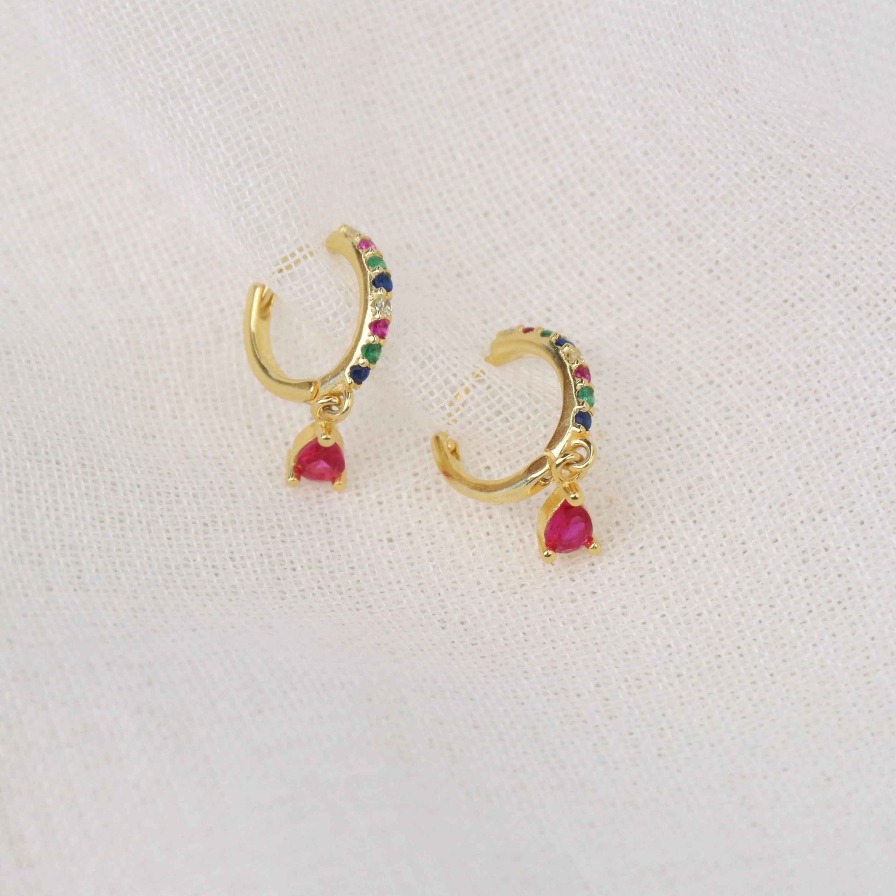 Nusa | Gold Plated Rainbow Huggie Pink Earrings