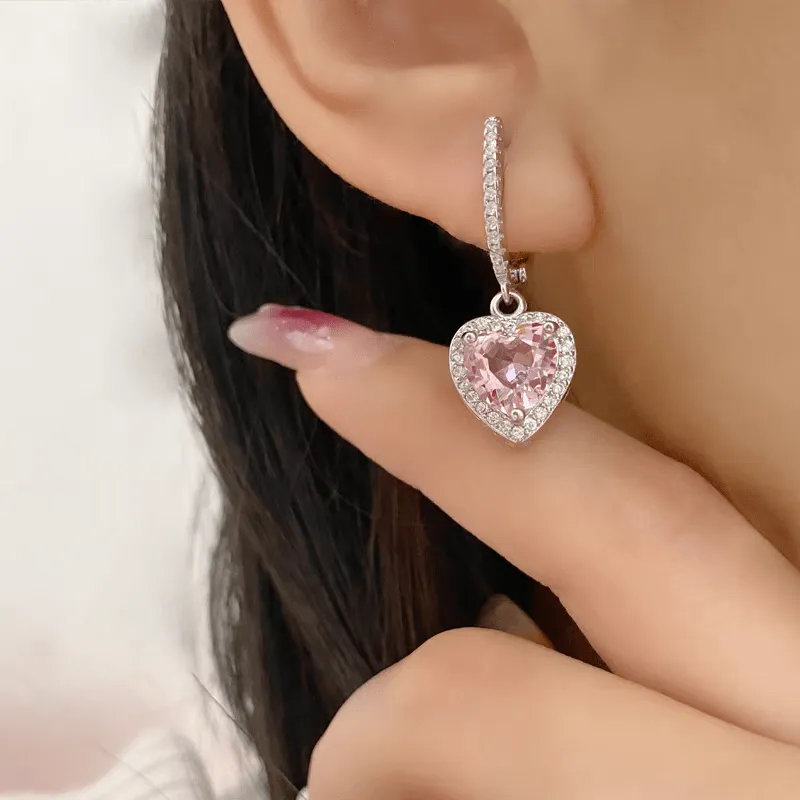 Pink Elegant Crystal Heart Earrings