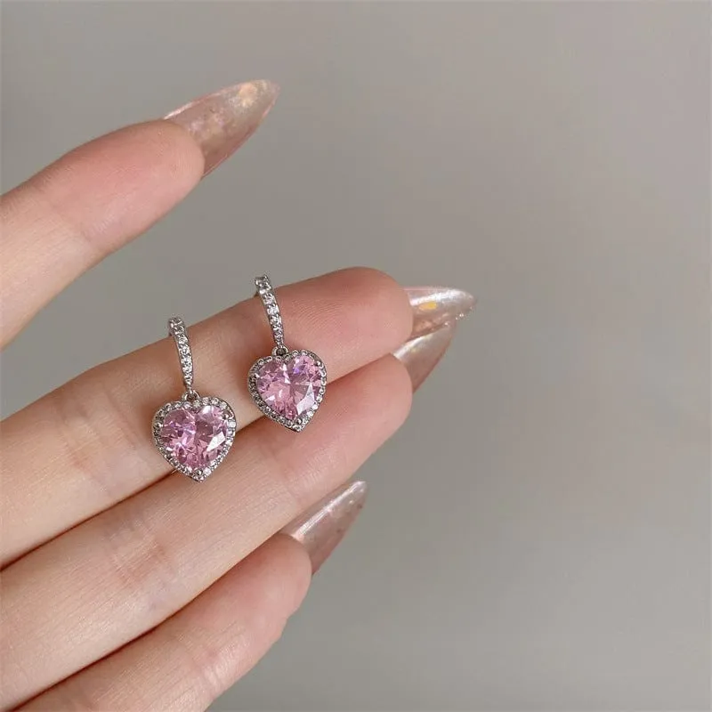 Pink Elegant Crystal Heart Earrings