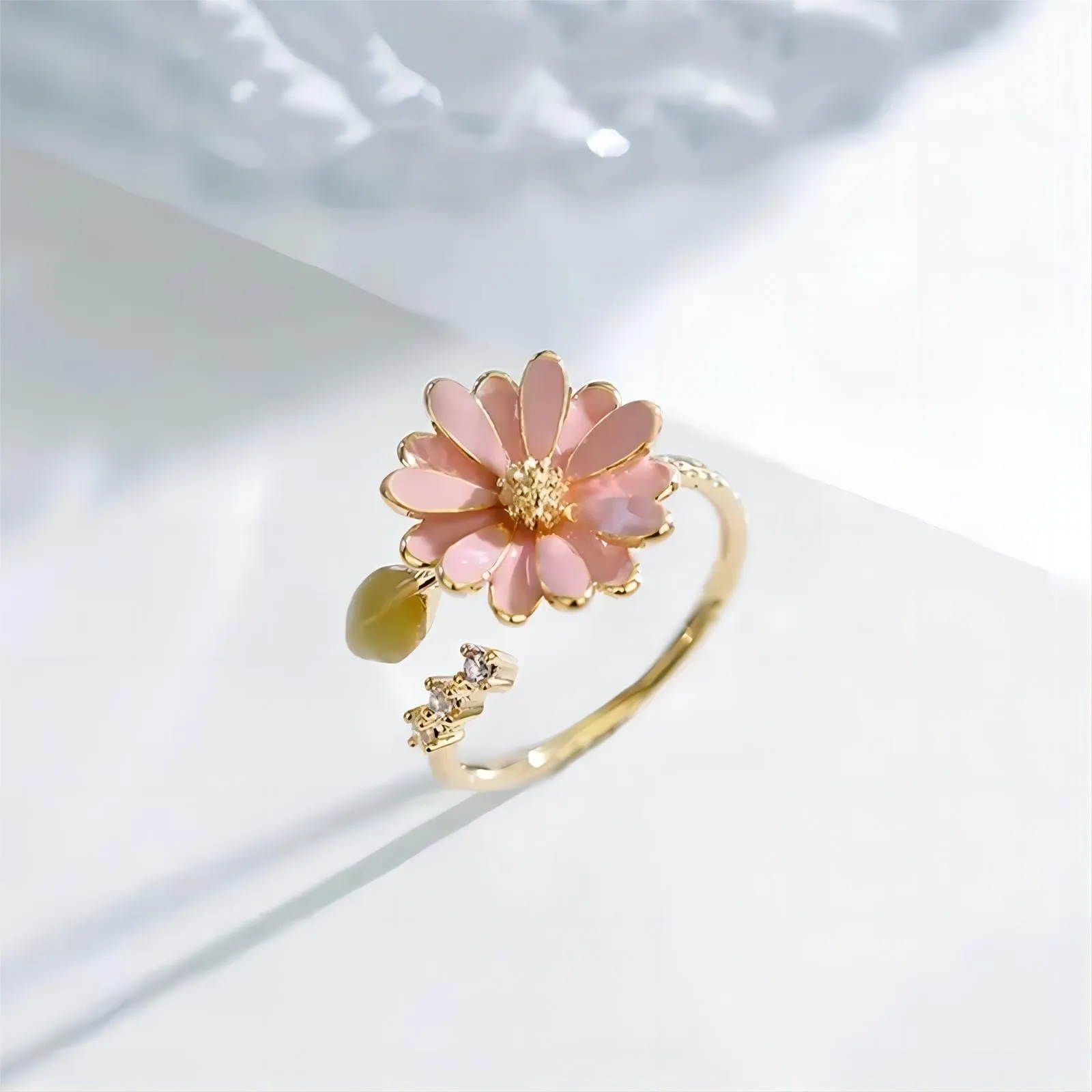 Pink Enamel Daisy Ring