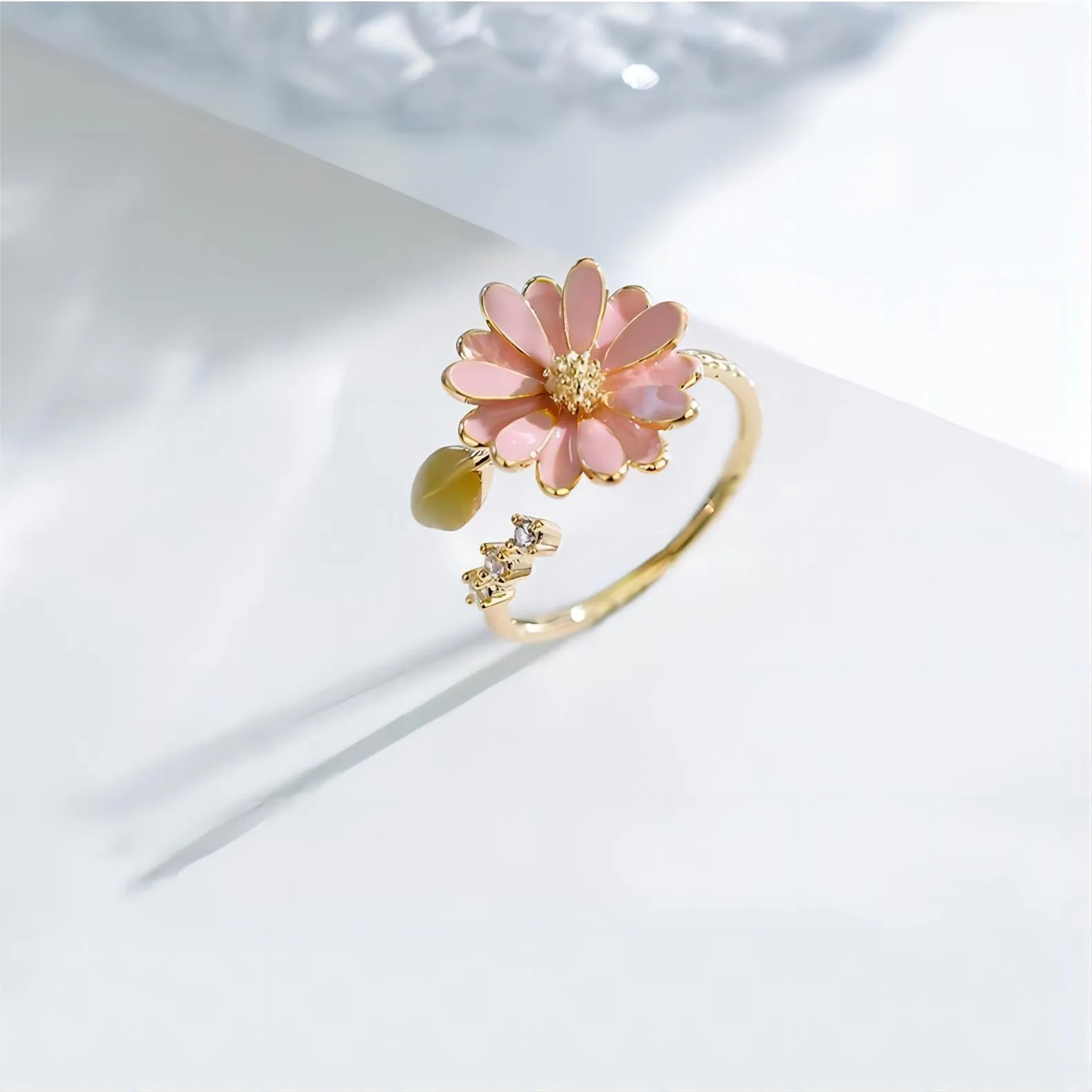 Pink Enamel Daisy Ring