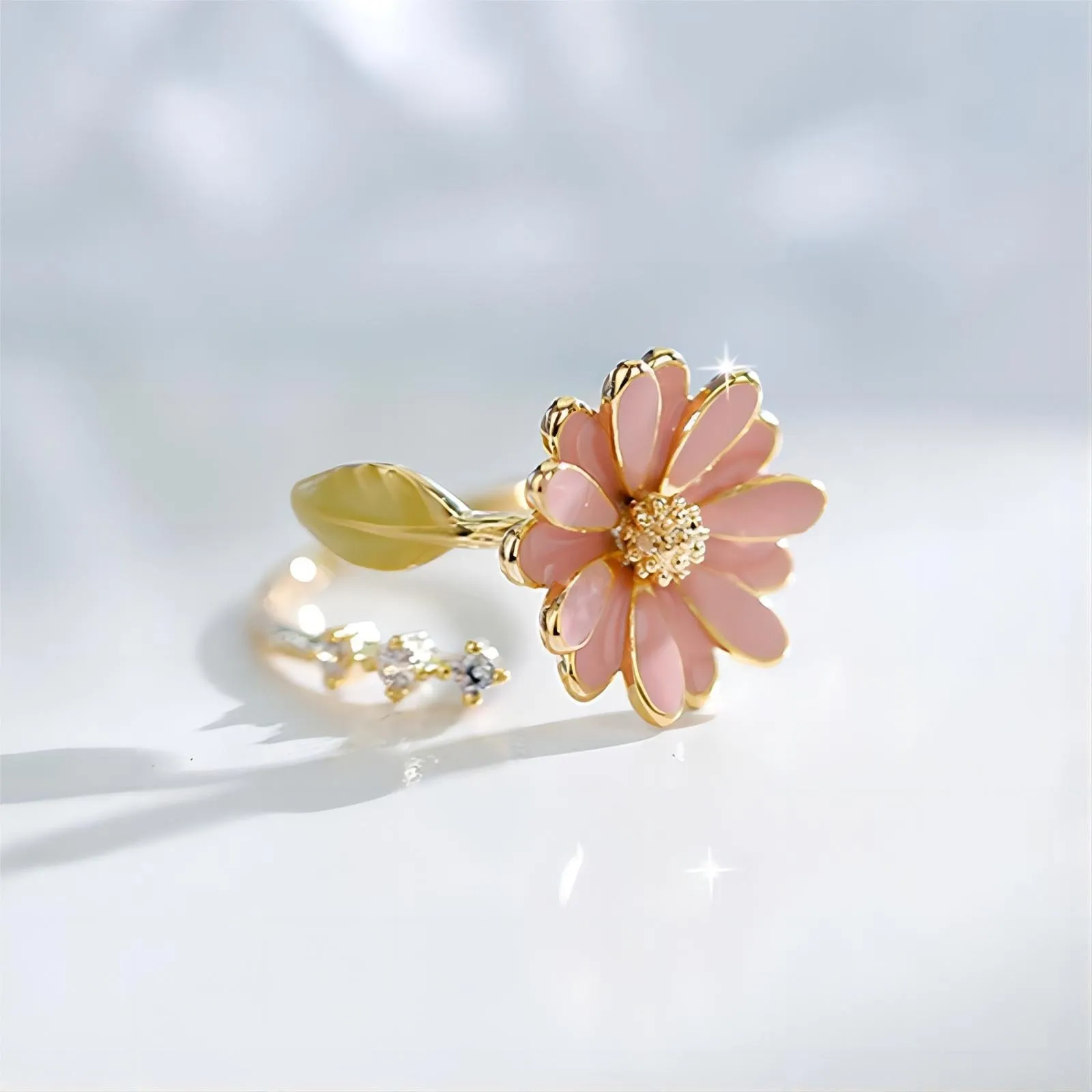 Pink Enamel Daisy Ring