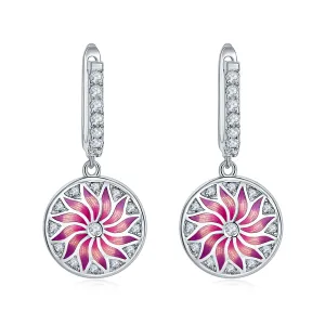 Pink Enamel Datura Stramonium Drop Earrings