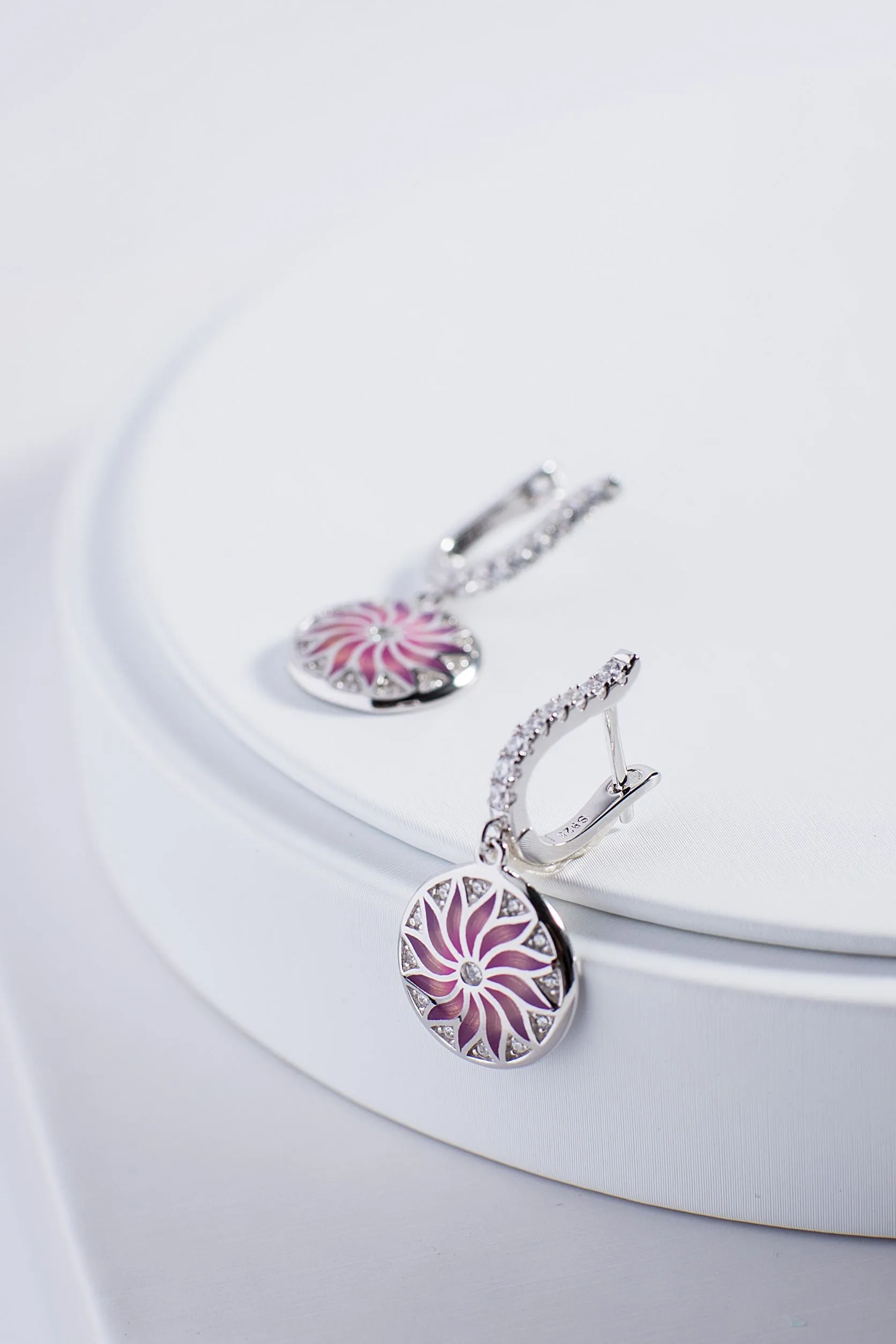 Pink Enamel Datura Stramonium Drop Earrings