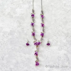 Purple Rose With Silver Vine- 8 Inch - Deity Necklaces and Earring Set