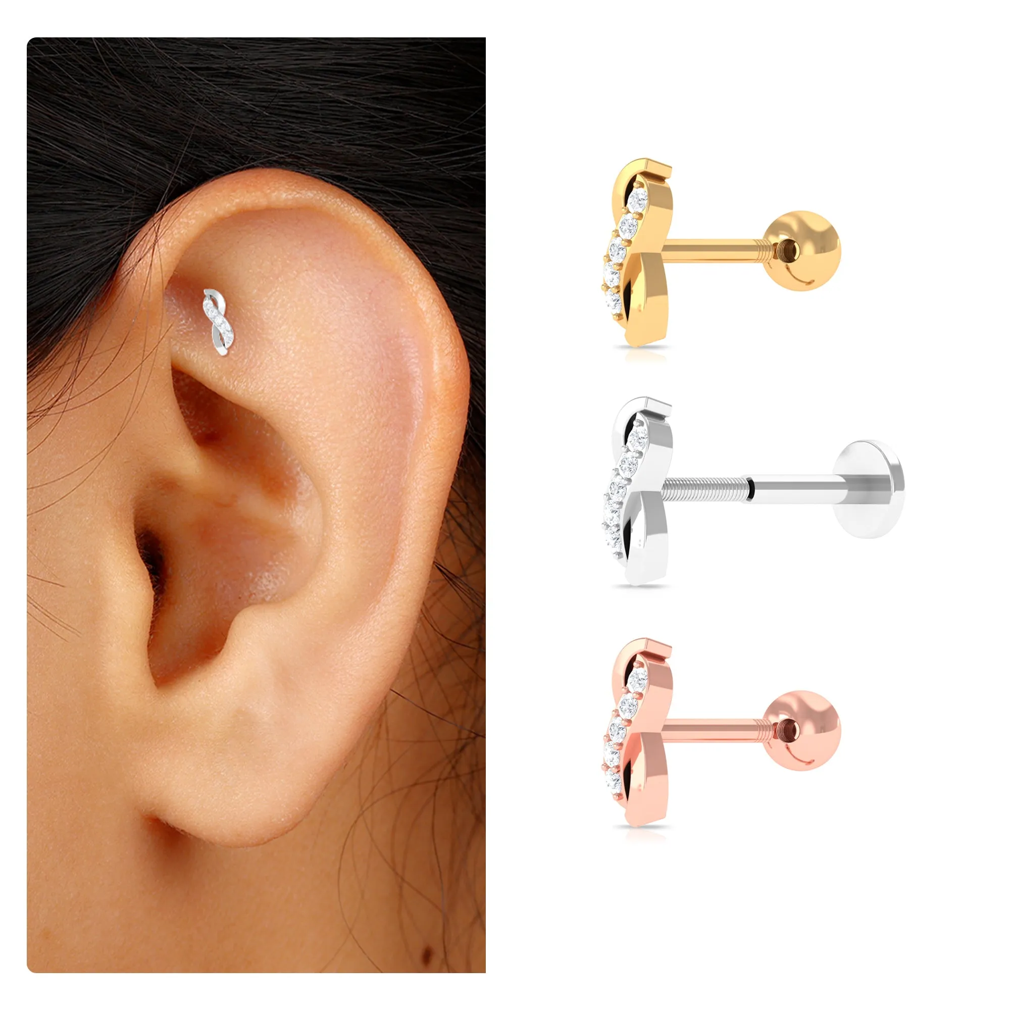 Real Diamond Infinity Tragus Earring in Gold