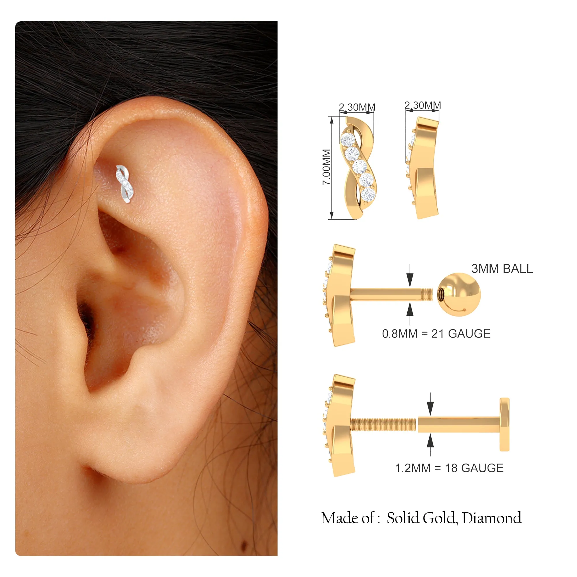 Real Diamond Infinity Tragus Earring in Gold