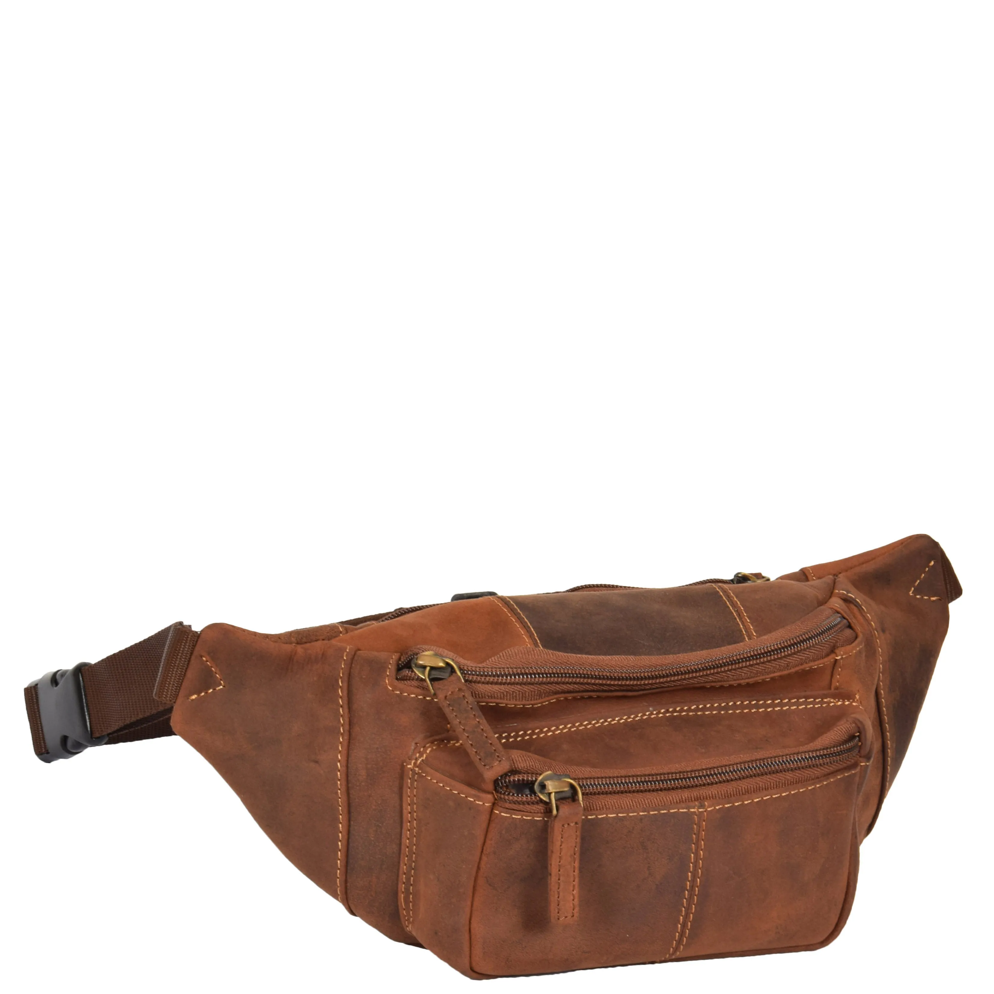 Real Leather Bum Bag Money Mobile Belt Waist Pack Travel Pouch A072 Dark Tan