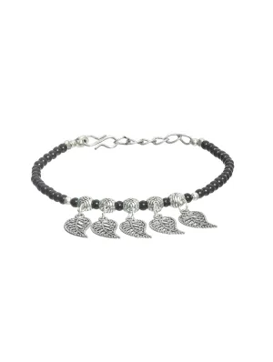 Set Of 2 Black & Silver-Toned Bracelet/Anklets