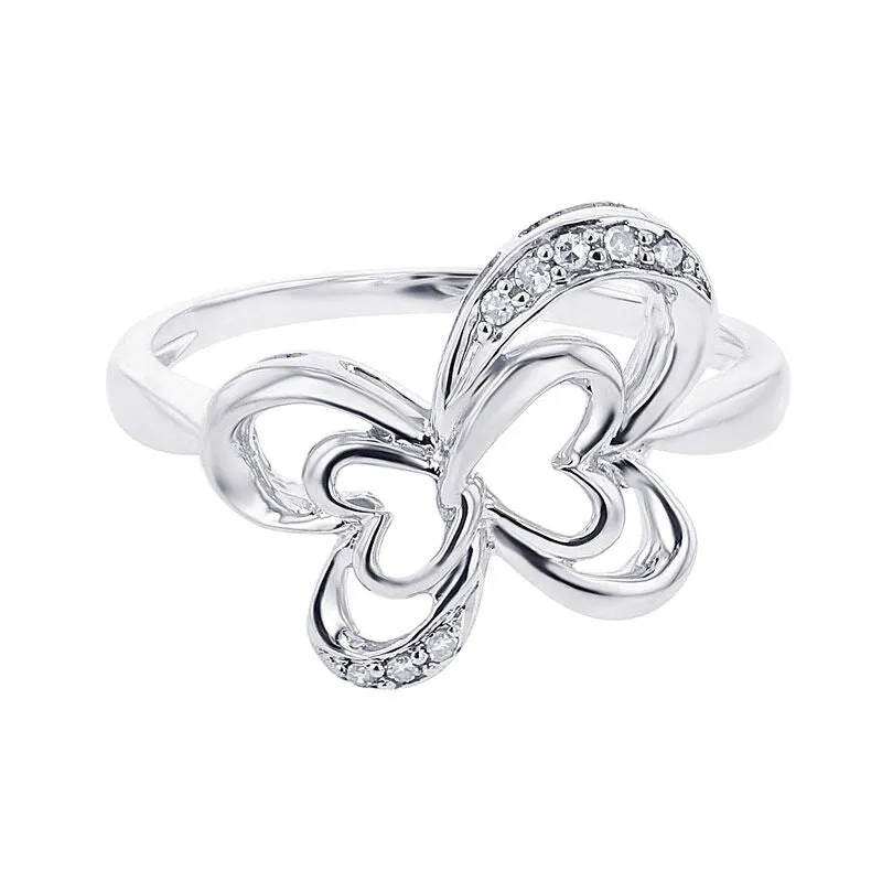 Silver Butterfly Diamond Ring