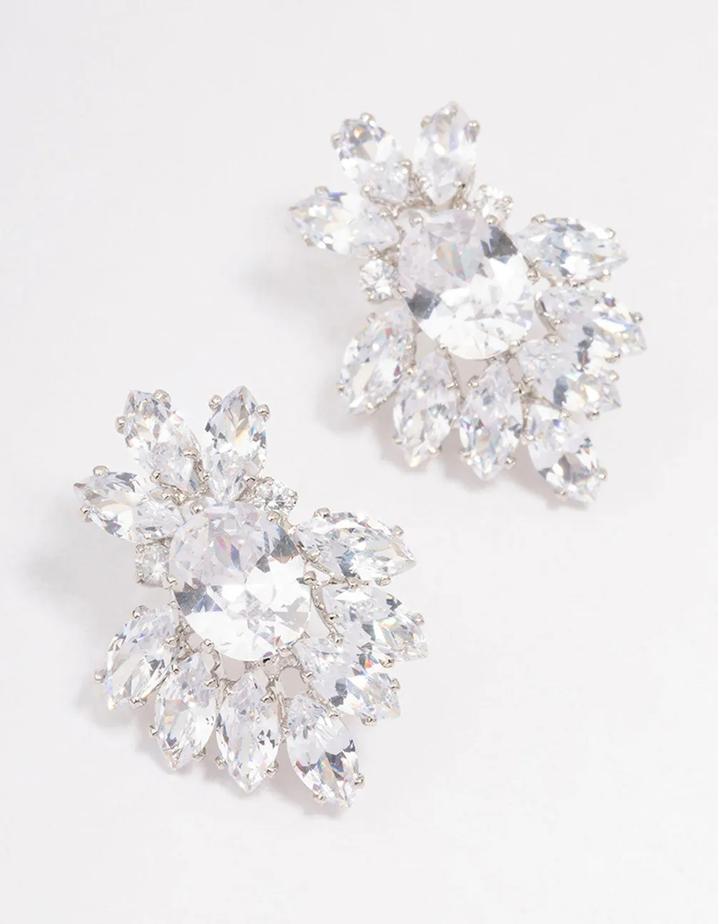 Silver Cubic Zirconia Pear Diamante Stud Earrings