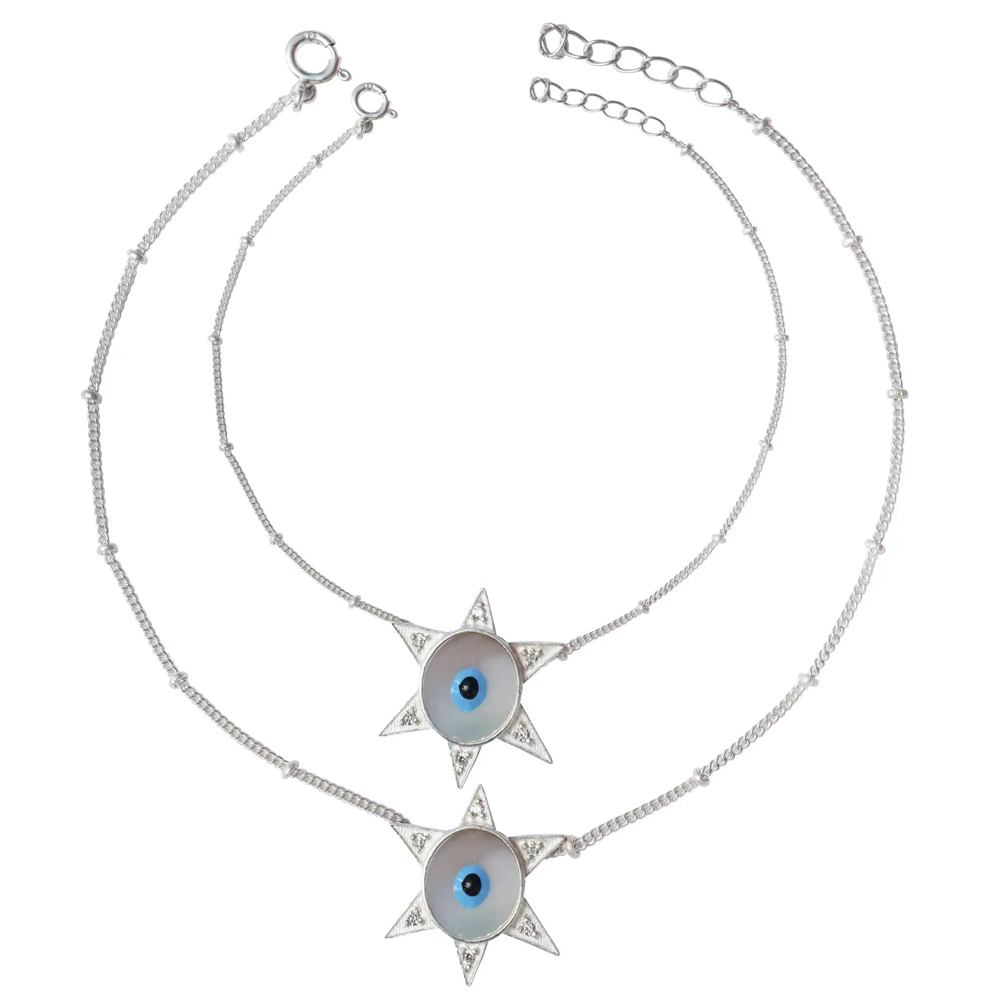 Silver Evil Eye Star Anklet