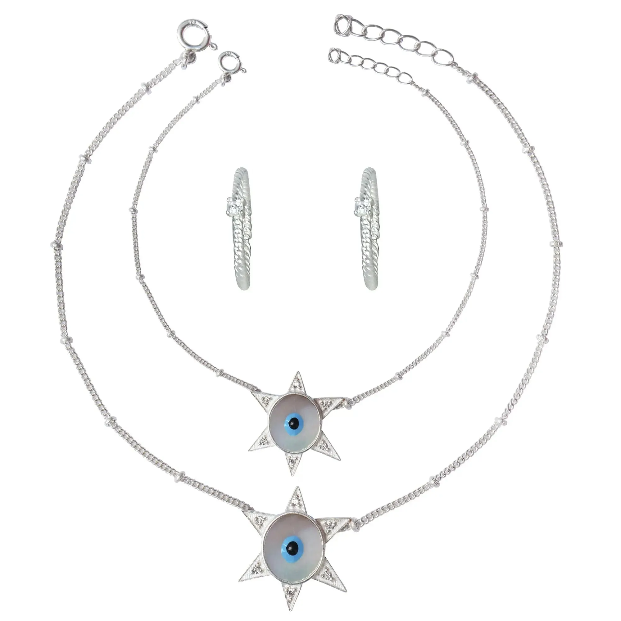 Silver Evil Eye Star Anklet