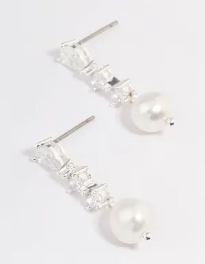 Silver Plated Cubic Zirconia Pearl Small Drop Earrings