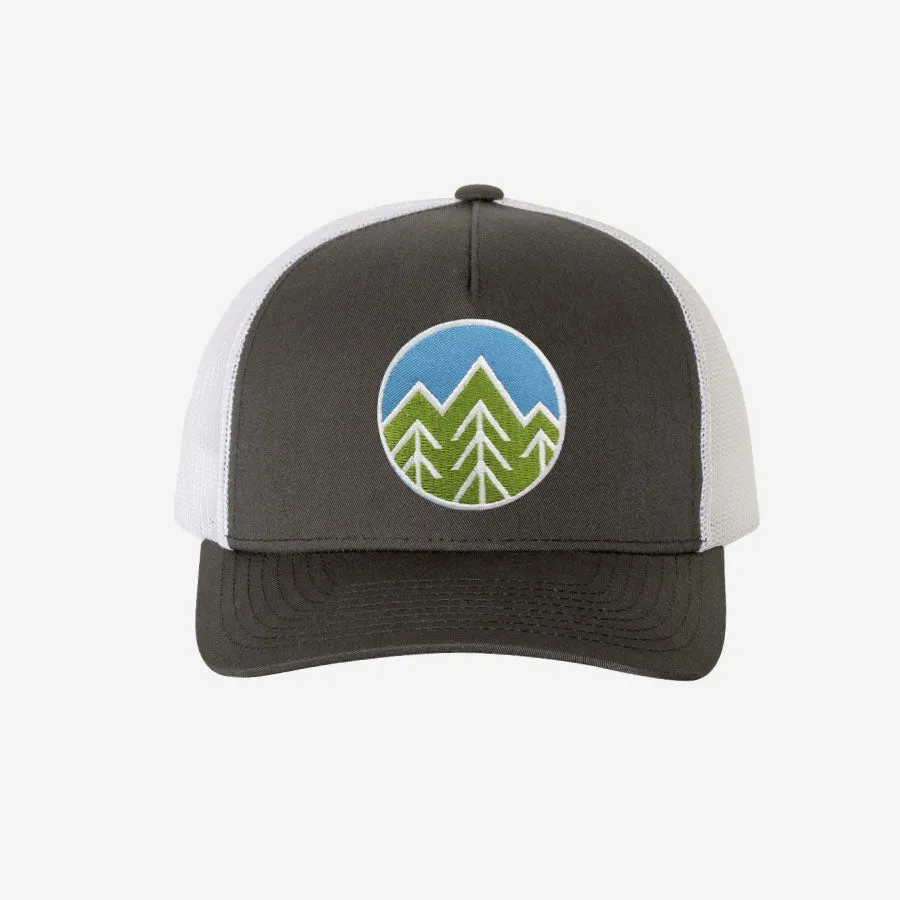 Sky Trees Trucker Hat - Charcoal White