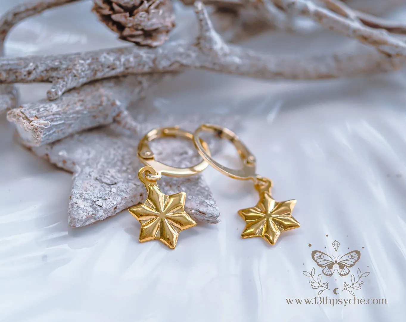 Stainless steel snowflake gold huggie hoop earrings