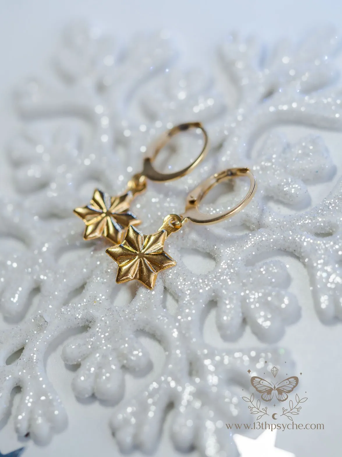 Stainless steel snowflake gold huggie hoop earrings