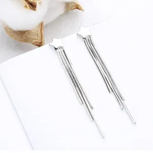 Star Tassel Hoop Earrings| Metal Tassel| Long Statement Earrings| Wedding| Party| Silver Tassel Earrings