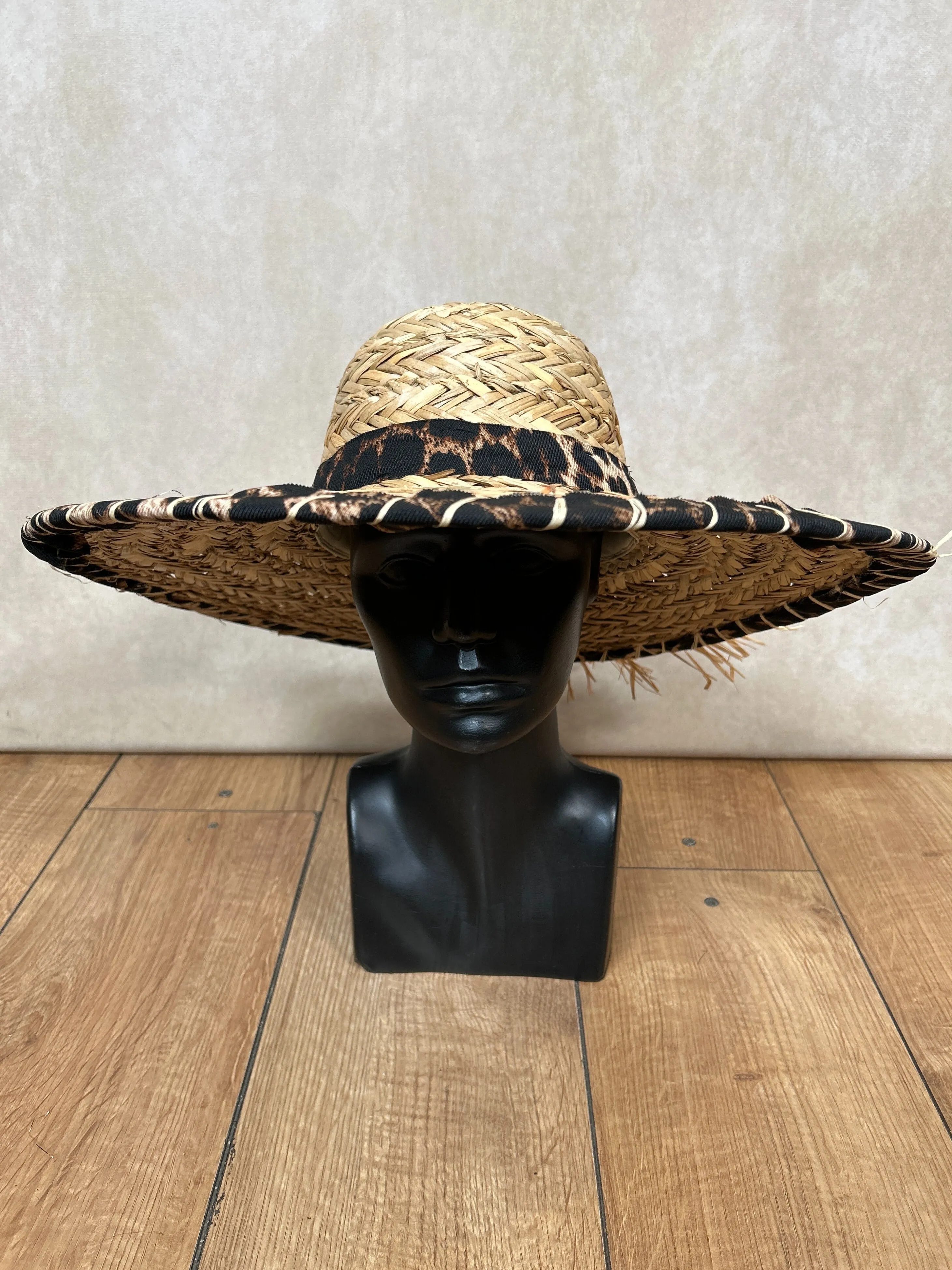 Straw Leopard Print Hat