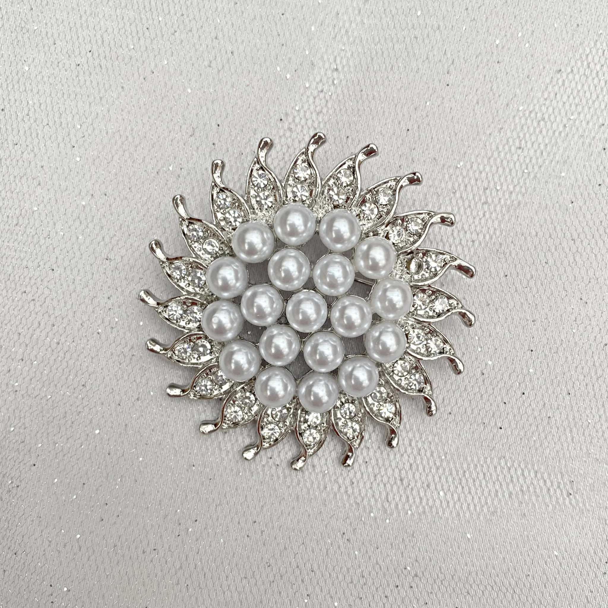 Sunflower Brooch with Pearl and Crystal in Silver or Gold