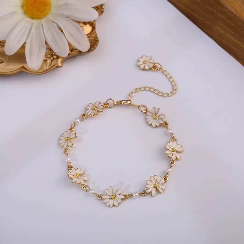 Sweet Personality Artistic Design Simple And Daisy Bracelet Contrast Color Adjustable Bracelet