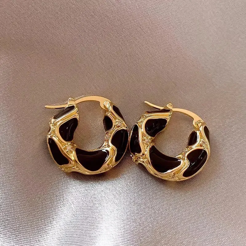 Trendy Gold-Plated Vintage Enamel Hoop Earrings