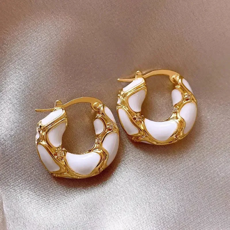 Trendy Gold-Plated Vintage Enamel Hoop Earrings