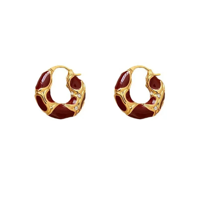 Trendy Gold-Plated Vintage Enamel Hoop Earrings