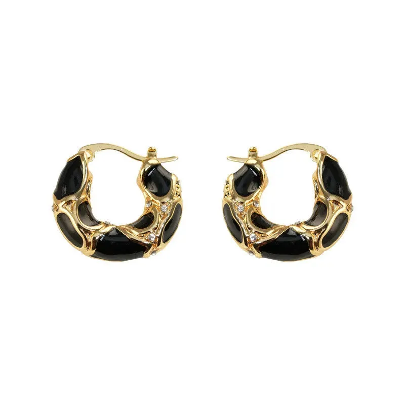 Trendy Gold-Plated Vintage Enamel Hoop Earrings