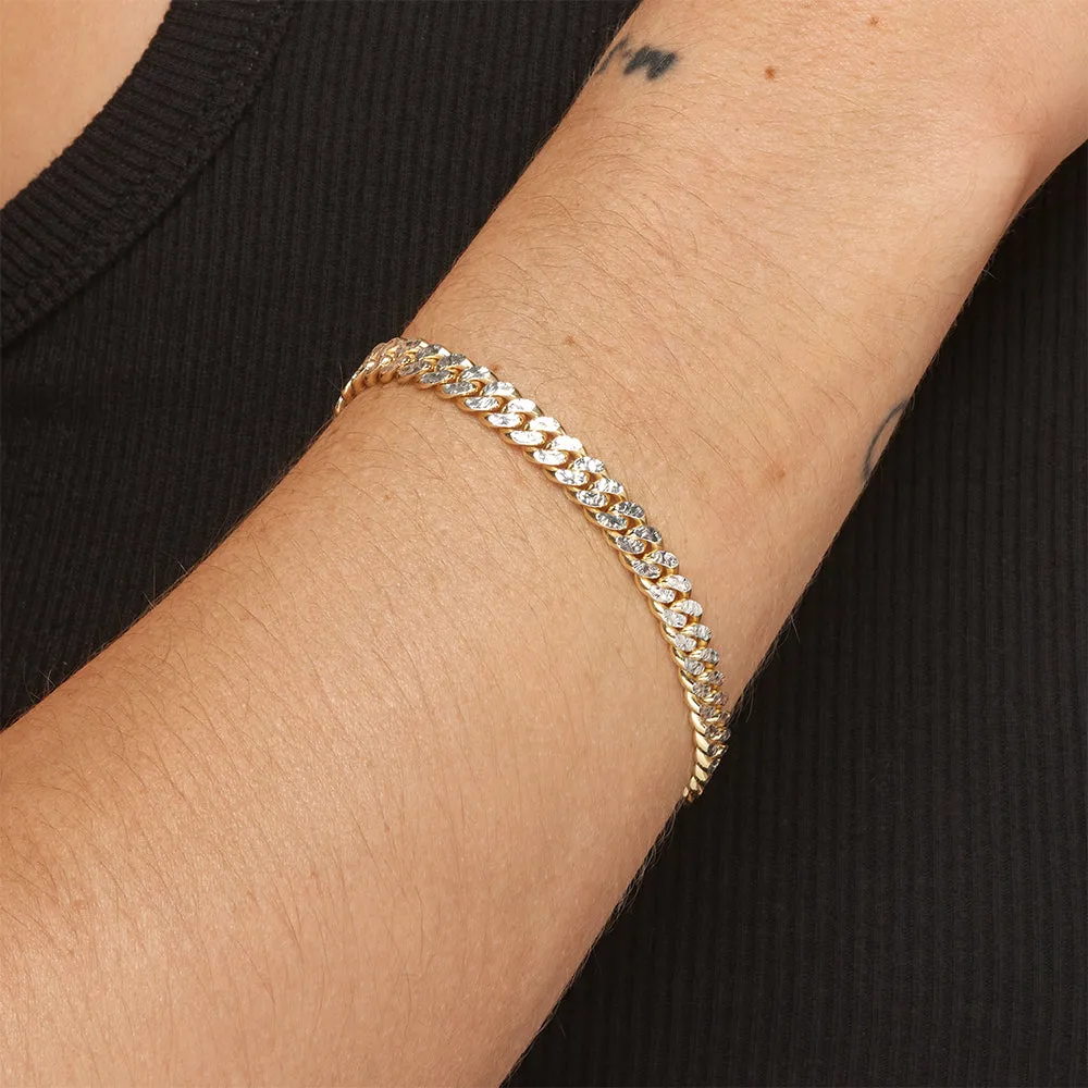 Two Tone Cuban Chain Bracelet in Gold