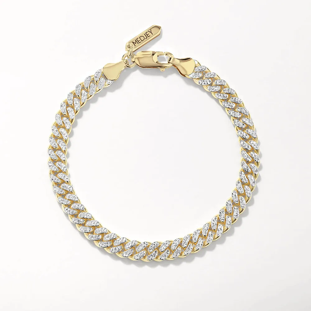 Two Tone Cuban Chain Bracelet in Gold