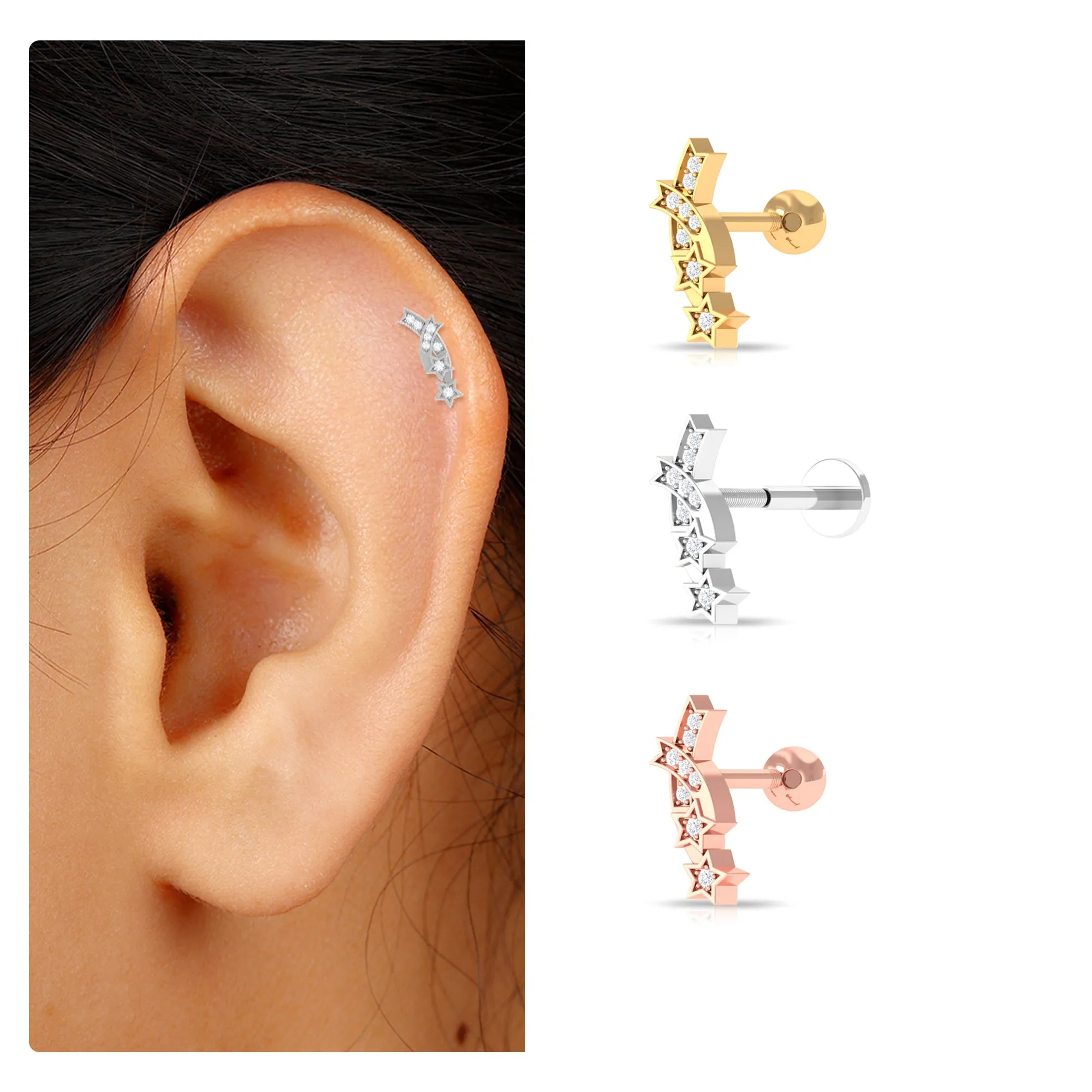 Unique Diamond Star Celestial Climber Earring