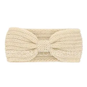 Vegan Knit Bow Headband Ear Warmer Off White